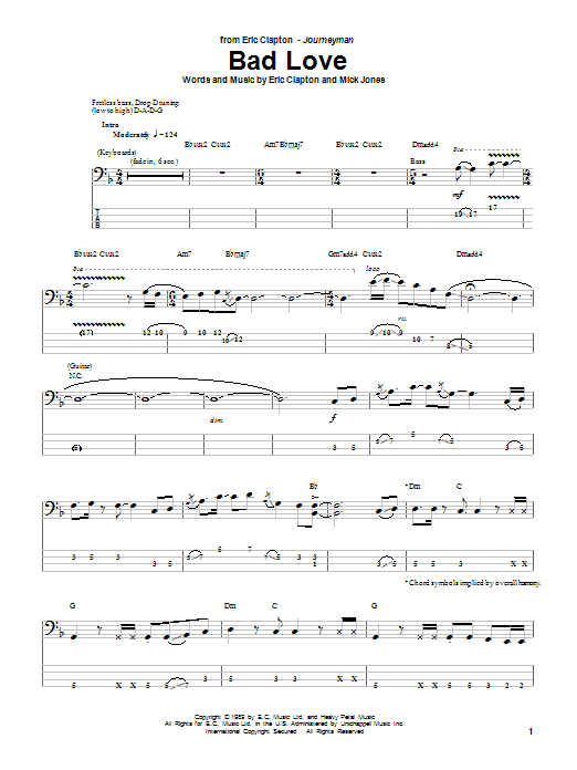 Bad Love (Bass Guitar Tab) von Eric Clapton