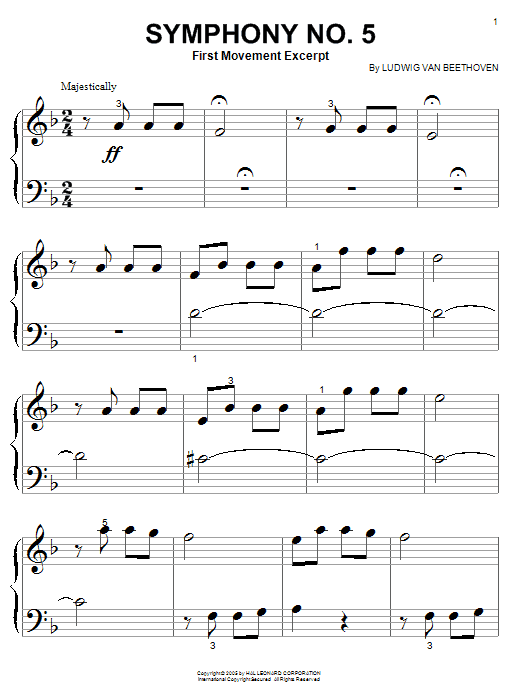 Symphony No. 5 in C Minor, First Movement Excerpt (Big Note Piano) von Ludwig van Beethoven