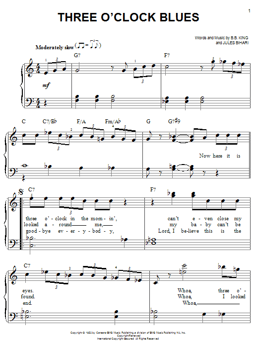 Three O'Clock Blues (Easy Piano) von B.B. King