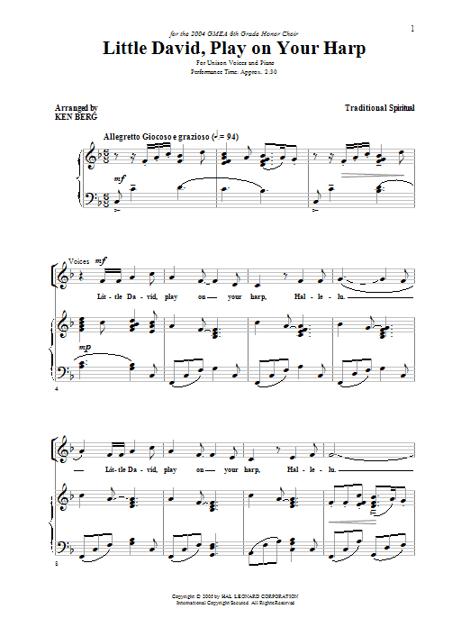 Little David, Play On Your Harp (Unison Choir) von Ken Berg