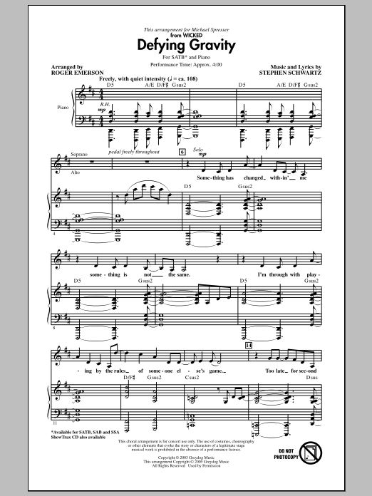 Defying Gravity (from Wicked) (arr. Roger Emerson) (SATB Choir) von Stephen Schwartz