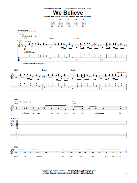 We Believe (Guitar Tab) von Good Charlotte