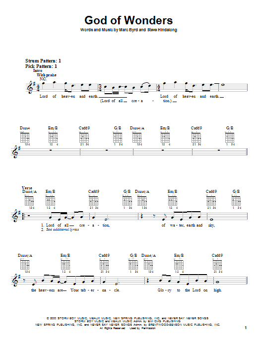 God Of Wonders (Easy Guitar) von Marc Byrd