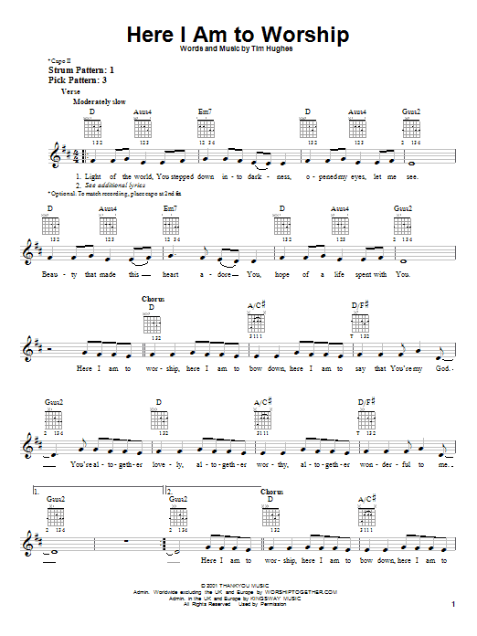 Here I Am To Worship (Easy Guitar) von Tim Hughes