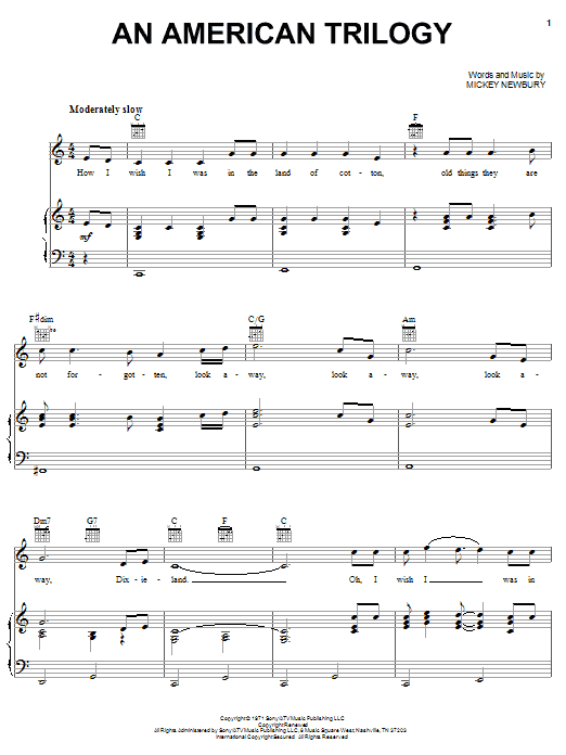 An American Trilogy (Piano, Vocal & Guitar Chords (Right-Hand Melody)) von Elvis Presley