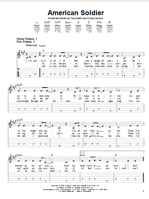 American Soldier (Easy Guitar Tab) von Toby Keith