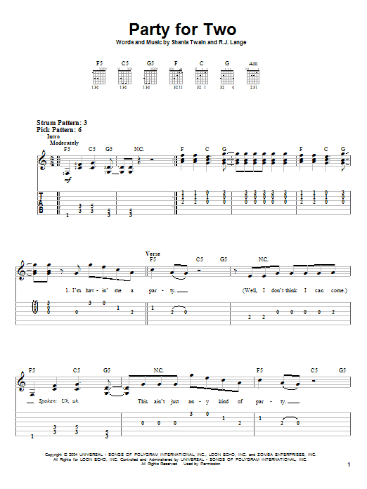 Party For Two (Easy Guitar Tab) von Shania Twain