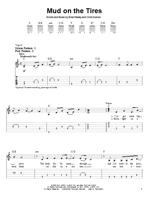 Mud On The Tires (Easy Guitar Tab) von Brad Paisley