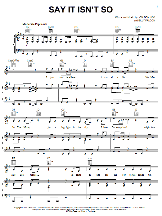 Say It Isn't So (Piano, Vocal & Guitar Chords (Right-Hand Melody)) von Bon Jovi