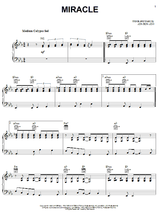 Miracle (Piano, Vocal & Guitar Chords (Right-Hand Melody)) von Jon Bon Jovi