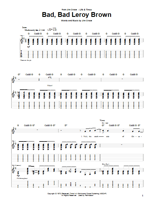 Bad, Bad Leroy Brown (Guitar Tab) von Jim Croce