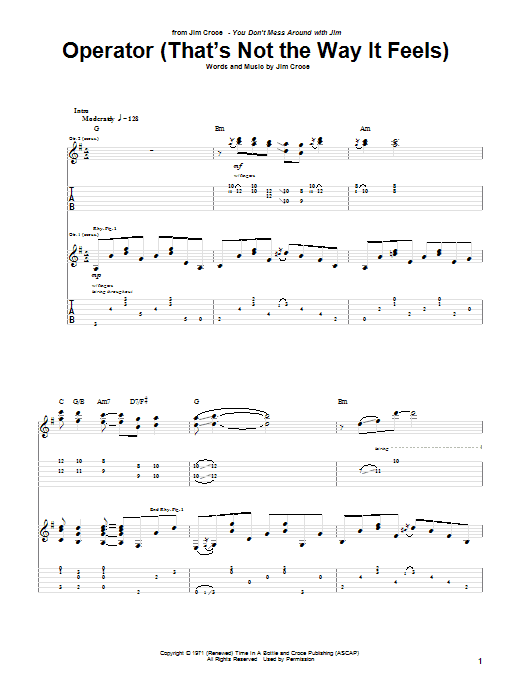 Operator (That's Not The Way It Feels) (Guitar Tab) von Jim Croce
