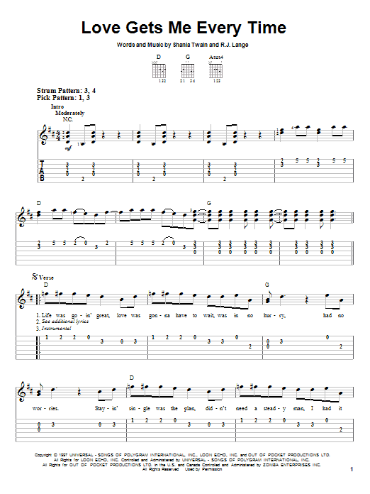 Love Gets Me Every Time (Easy Guitar Tab) von Shania Twain