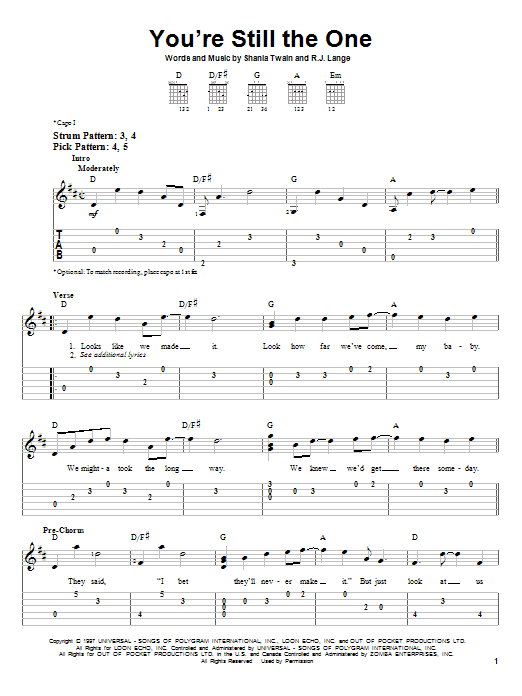 You're Still The One (Easy Guitar Tab) von Shania Twain