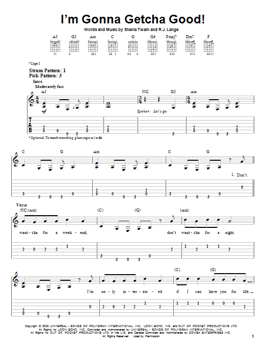 I'm Gonna Getcha Good! (Easy Guitar Tab) von Shania Twain