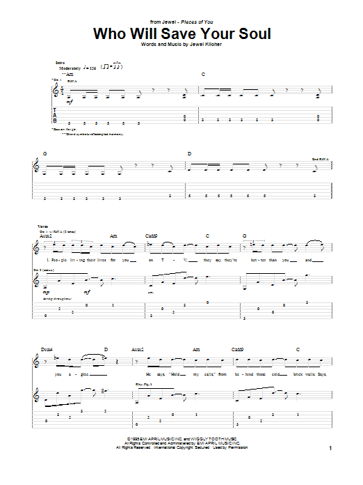 Who Will Save Your Soul (Guitar Tab) von Jewel