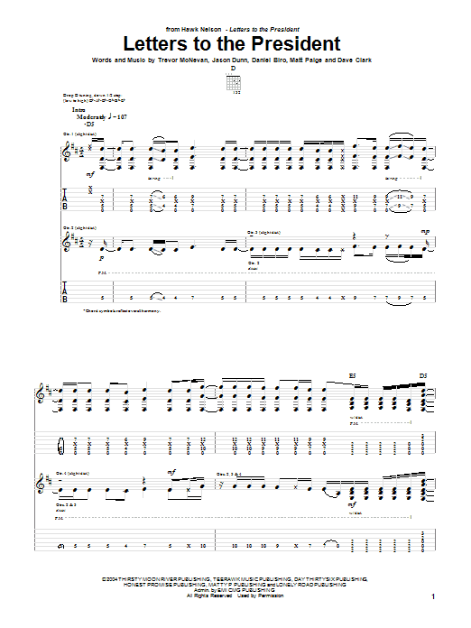 Letters To The President (Guitar Tab) von Hawk Nelson