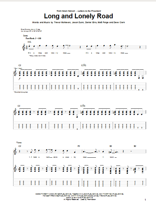 Long And Lonely Road (Guitar Tab) von Hawk Nelson
