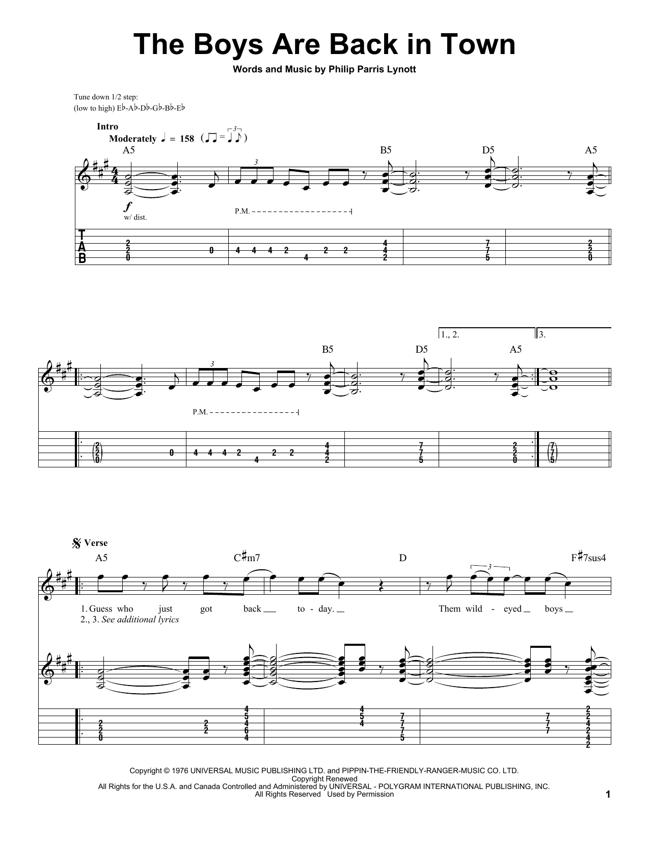 The Boys Are Back In Town (Guitar Tab (Single Guitar)) von Thin Lizzy