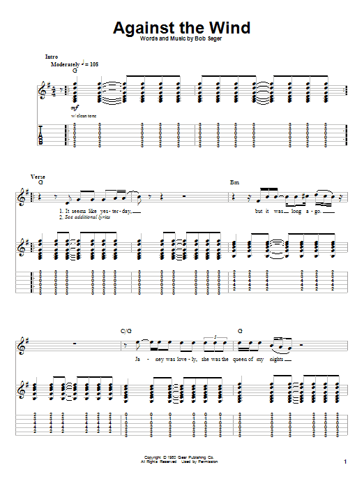 Against The Wind (Guitar Tab (Single Guitar)) von Bob Seger