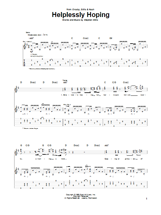 Helplessly Hoping (Guitar Tab) von Crosby, Stills & Nash