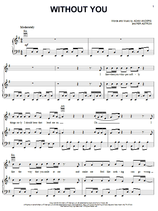 Without You (Piano, Vocal & Guitar Chords (Right-Hand Melody)) von Jesse McCartney