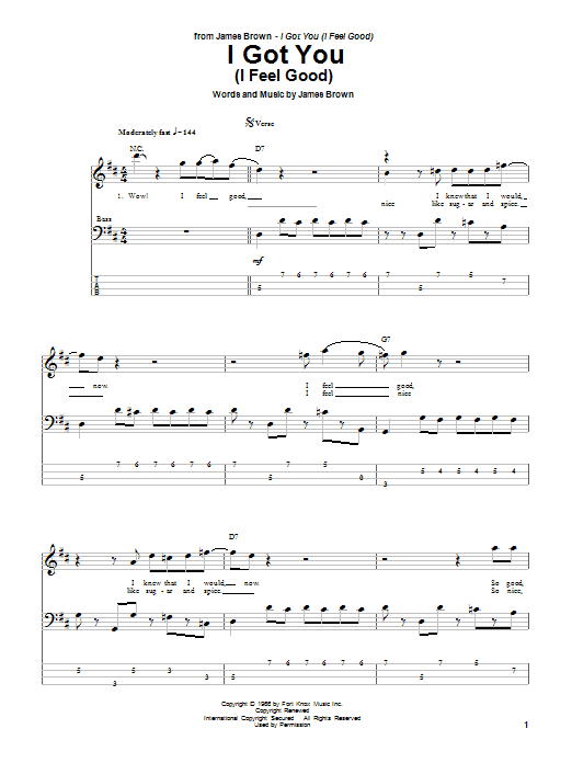 I Got You (I Feel Good) (Bass Guitar Tab) von James Brown