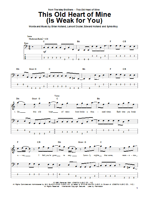 This Old Heart Of Mine (Is Weak For You) (Bass Guitar Tab) von The Isley Brothers