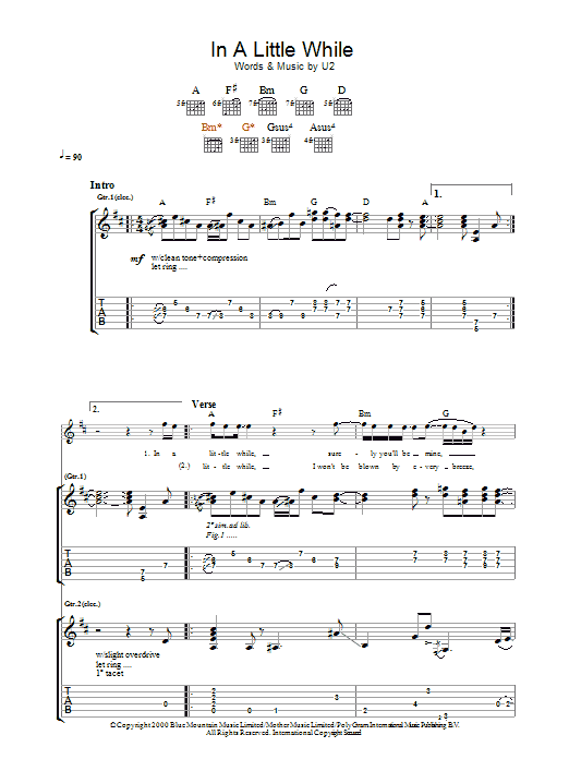 In A Little While (Guitar Tab) von U2