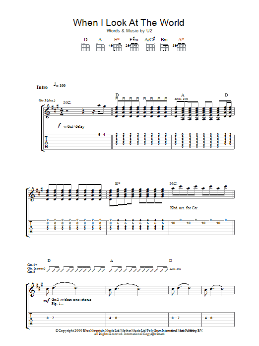 When I Look At The World (Guitar Tab) von U2