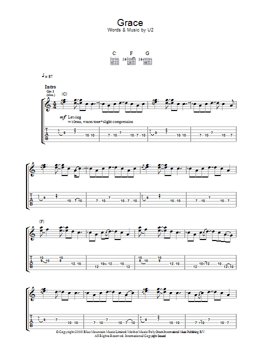 Grace (Guitar Tab) von U2