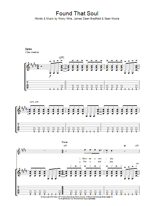 Found That Soul (Guitar Tab) von Manic Street Preachers