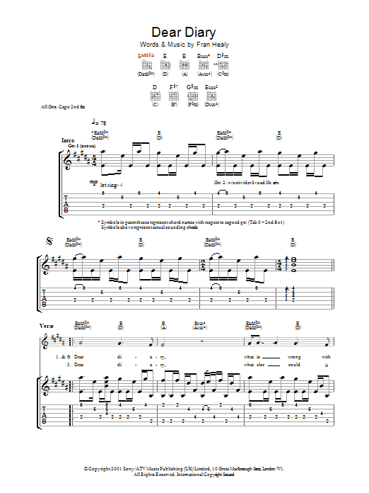 Dear Diary (Guitar Tab) von Travis