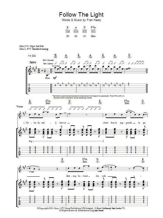 Follow The Light (Guitar Tab) von Travis