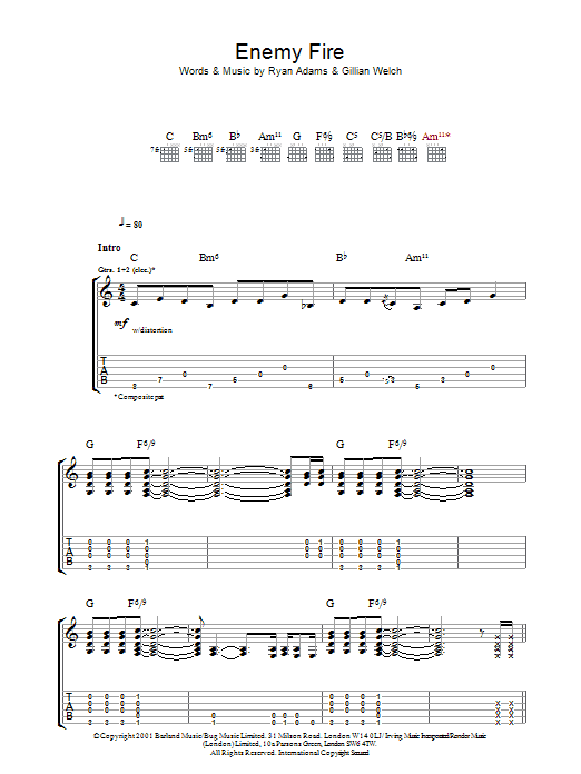 Enemy Fire (Guitar Tab) von Ryan Adams