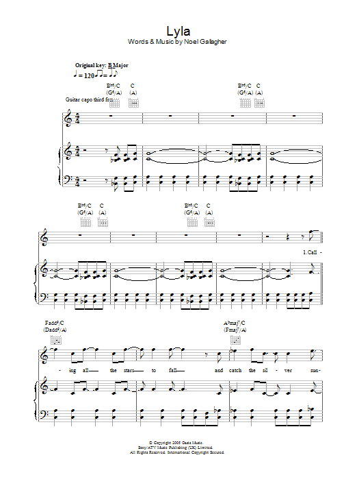 Lyla (Piano, Vocal & Guitar Chords) von Oasis