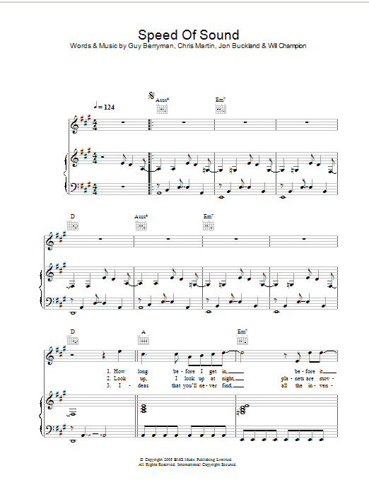 Speed Of Sound (Piano, Vocal & Guitar Chords) von Coldplay