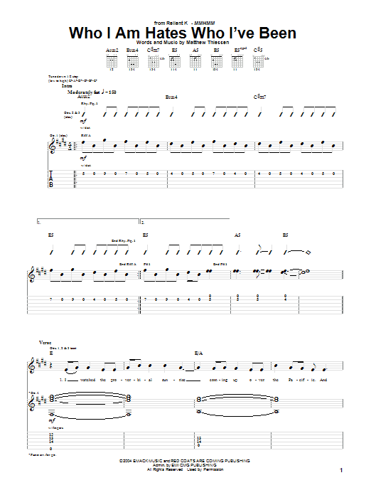 Who I Am Hates Who I've Been (Guitar Tab) von Relient K