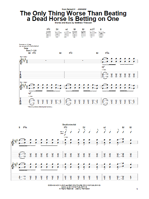 The Only Thing Worse Than Beating A Dead Horse Is Betting On One (Guitar Tab) von Relient K