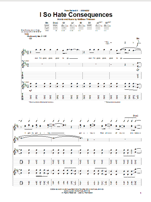 I So Hate Consequences (Guitar Tab) von Relient K