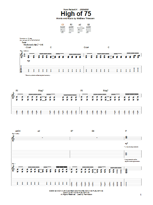 High Of 75 (Guitar Tab) von Relient K