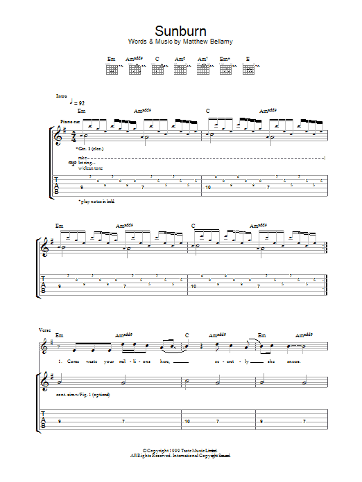 Sunburn (Guitar Tab) von Muse