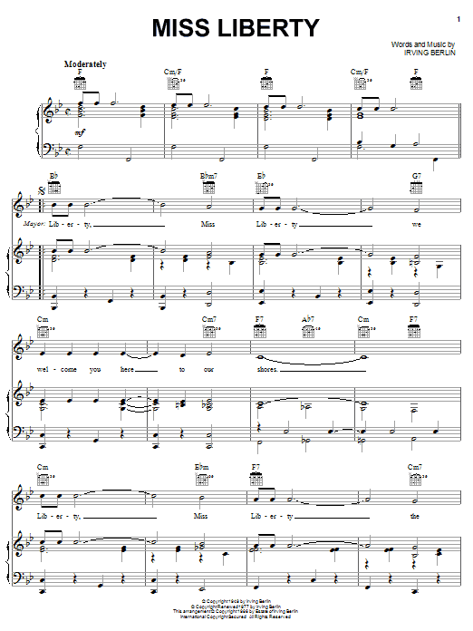 Miss Liberty (Piano, Vocal & Guitar Chords (Right-Hand Melody)) von Irving Berlin