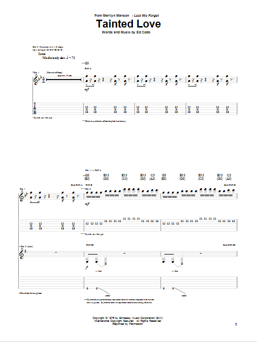 Tainted Love (Guitar Tab) von Marilyn Manson