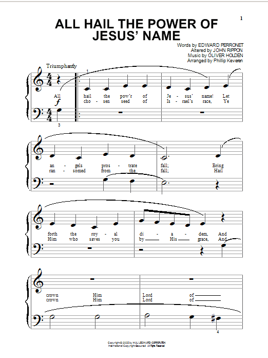 All Hail The Power Of Jesus' Name (arr. Phillip Keveren) (Big Note Piano) von Edward Perronet