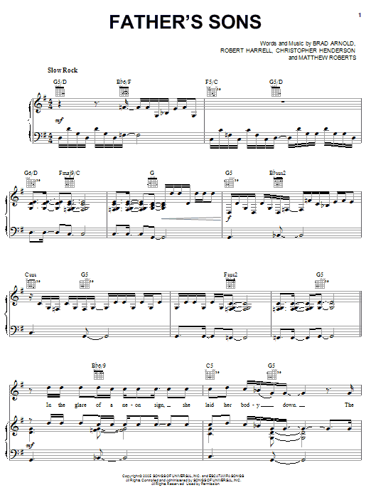 Father's Sons (Piano, Vocal & Guitar Chords (Right-Hand Melody)) von 3 Doors Down