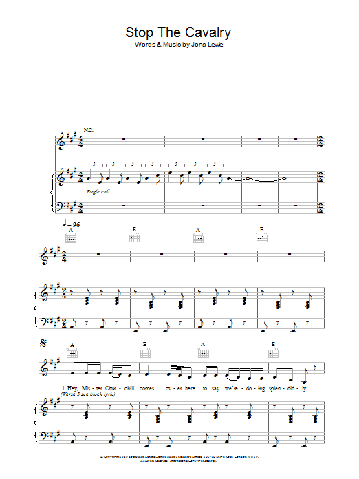 Stop The Cavalry (Piano, Vocal & Guitar Chords) von Jona Lewie