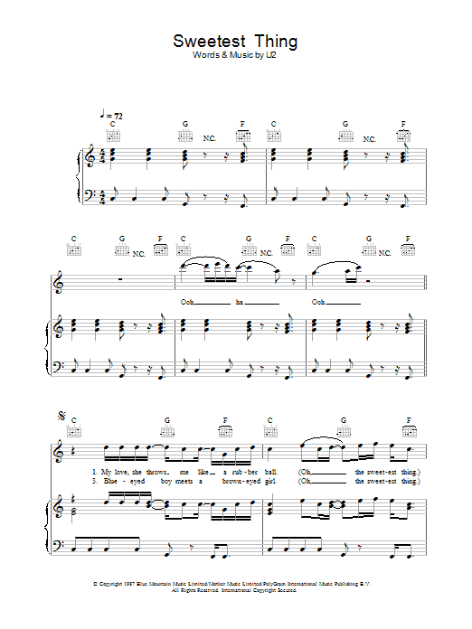 Sweetest Thing (Piano, Vocal & Guitar Chords) von U2