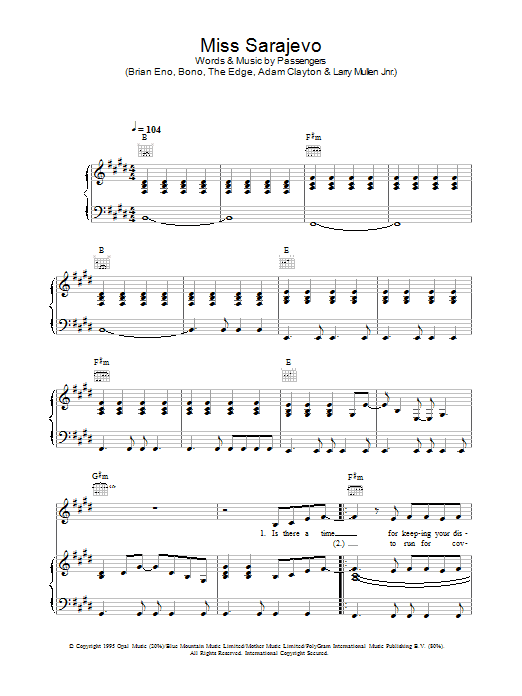 Miss Sarajevo (Piano, Vocal & Guitar Chords) von U2