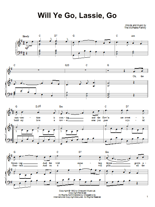 Will Ye Go, Lassie, Go (Piano, Vocal & Guitar Chords (Right-Hand Melody)) von Ronan Tynan